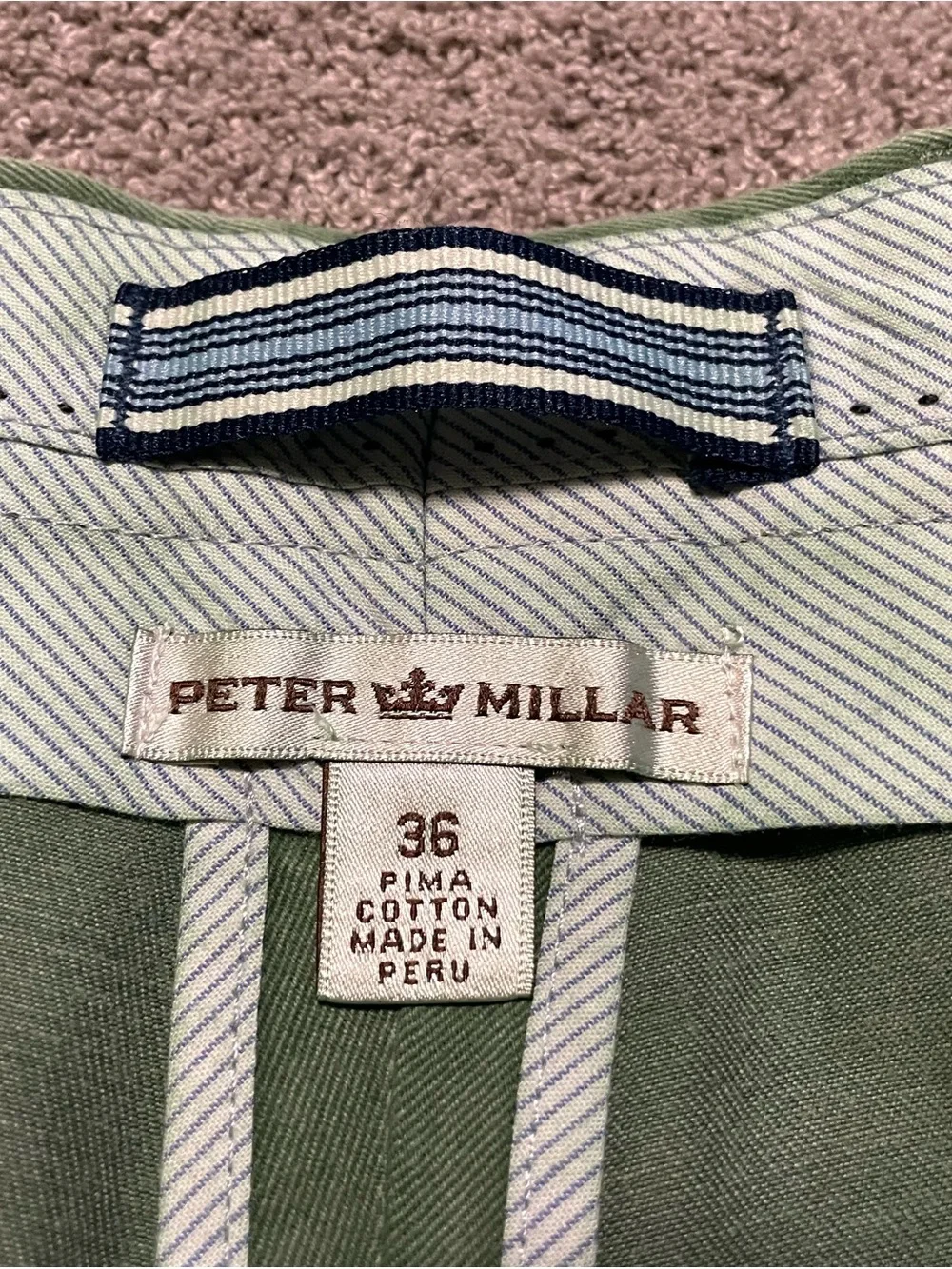 Peter Millar Chino Pants Men’s 36x32 Green Pima Cotton Flat Front Casual Golf